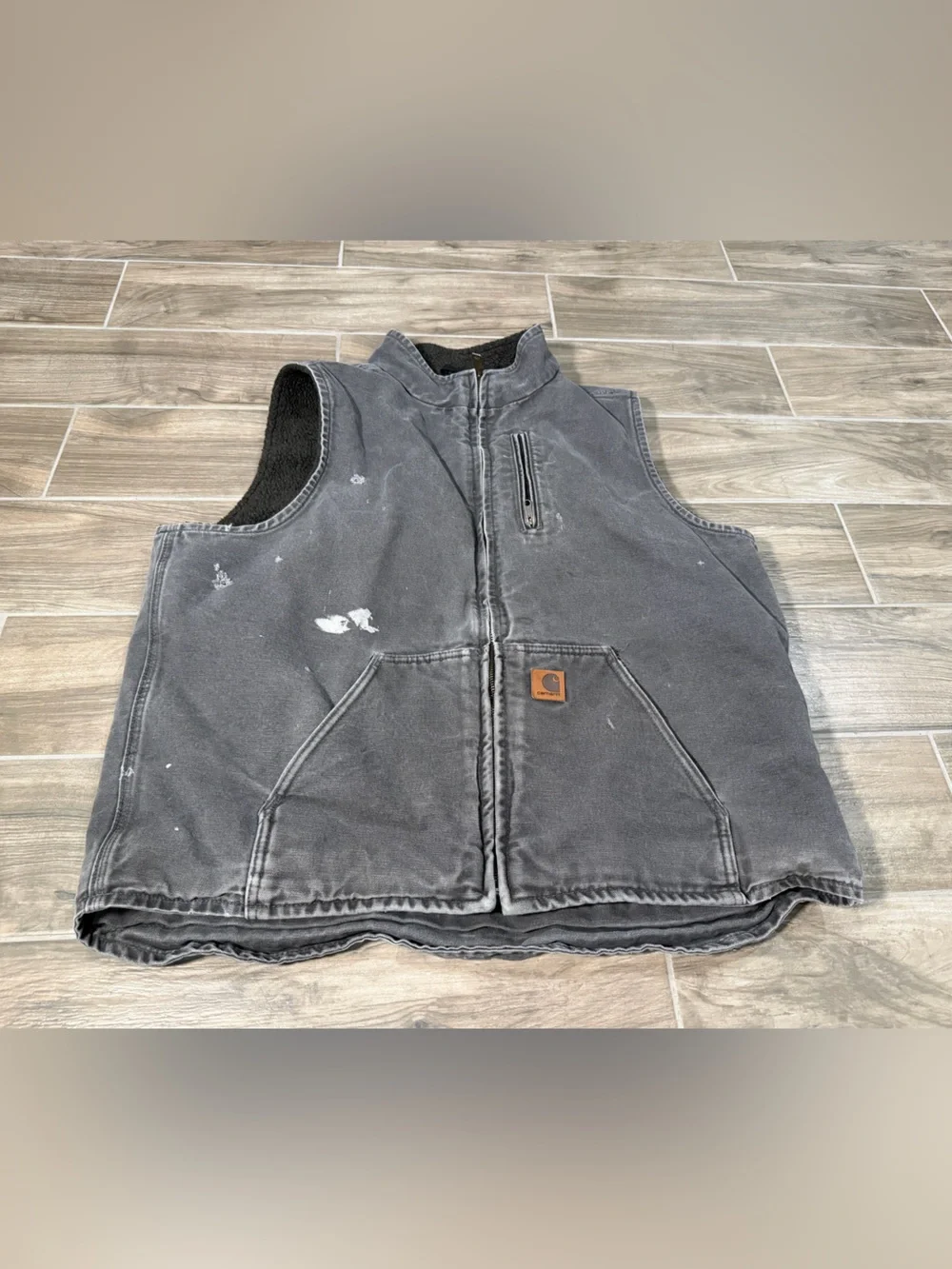 Vintage Carhartt Vest Mens XL TALL Sherpa Lined Canvas Duck Work Zip Gray V33GV